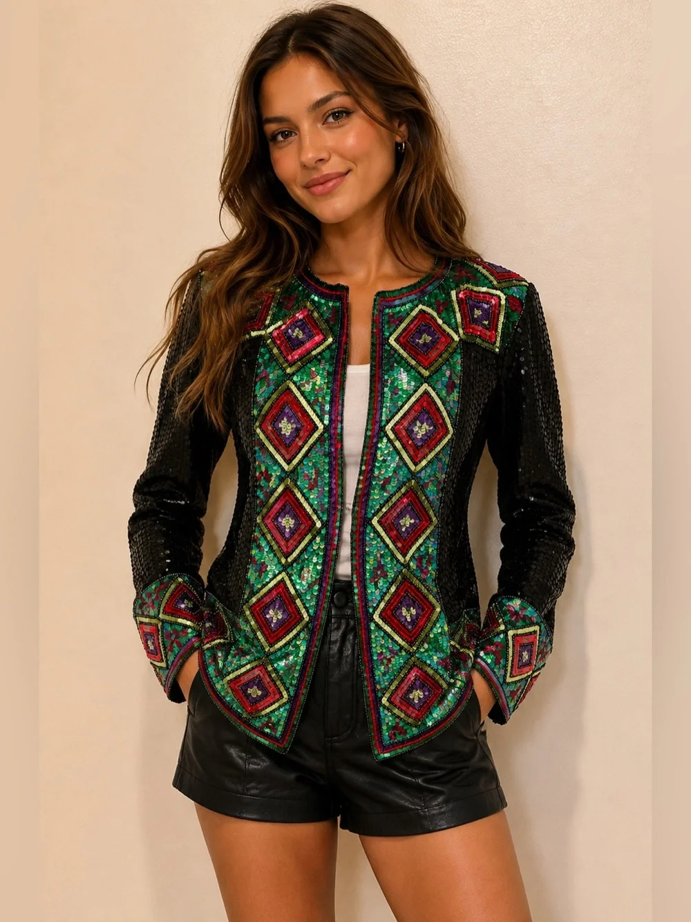 Vintage Sequins Beaded Silk Blazer Suit Jacket